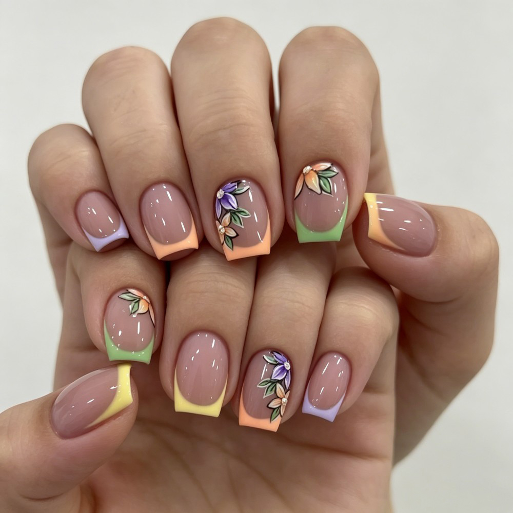 24Pcs Pink Floral French Tip G - Pressed Flower Art recension och pris