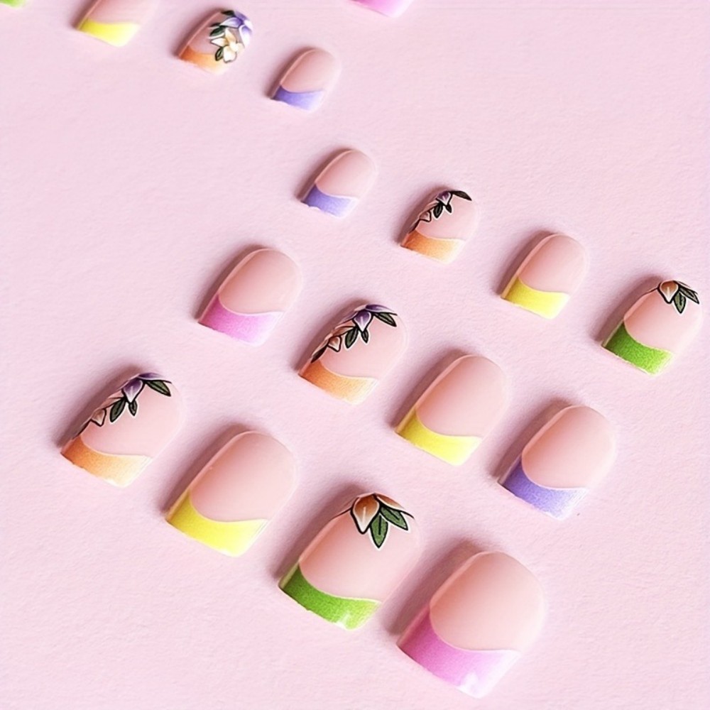 24Pcs Pink Floral French Tip G - Pressed Flower Art recension och pris
